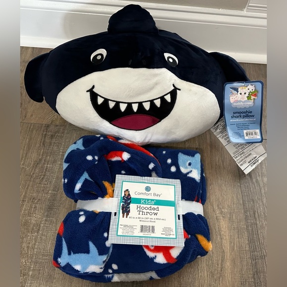 Other - Cuddly Crew Smooshie Shark Pillow & Shark Hooded Throw